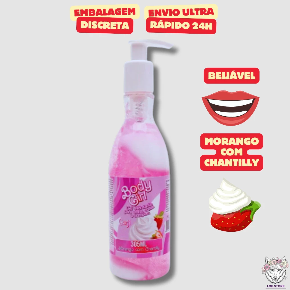 Body Girl Hidratante Beijável para Virilha, Coxas e Bumbum 305ml – Morango com Chantilly – Garji