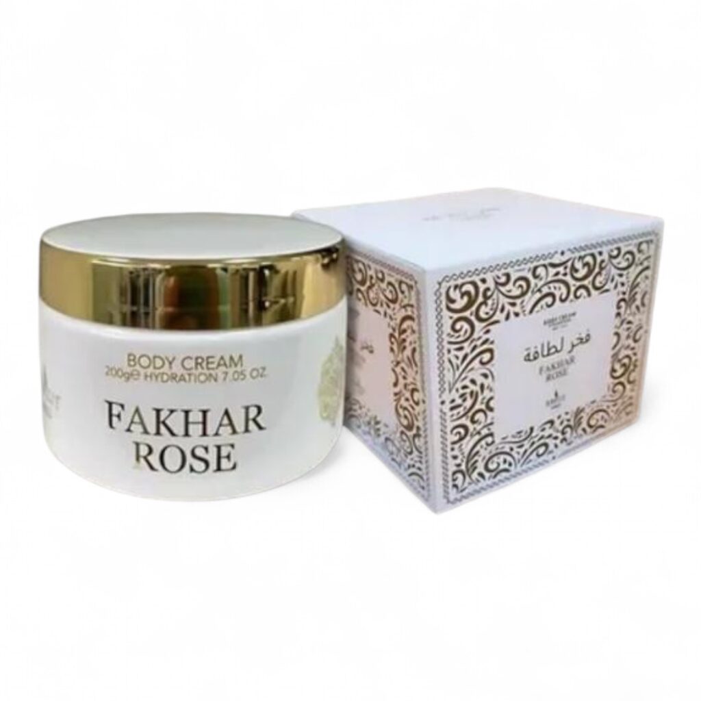 Isabelle La Belle Creme loçao hidrante em pasta super concentrado Pote Alta Fixação Arabe Hidratante Fakhar  Rose 200ml